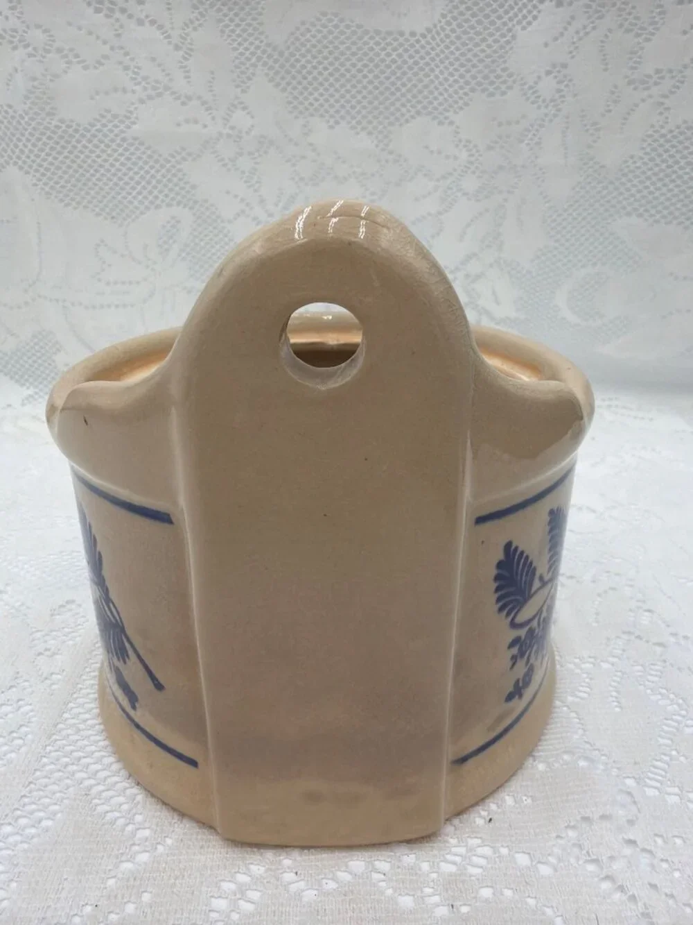 Antique Blue Onion Salt Box | Large Ceramic Salt Cellar | Wall Mount or Countert